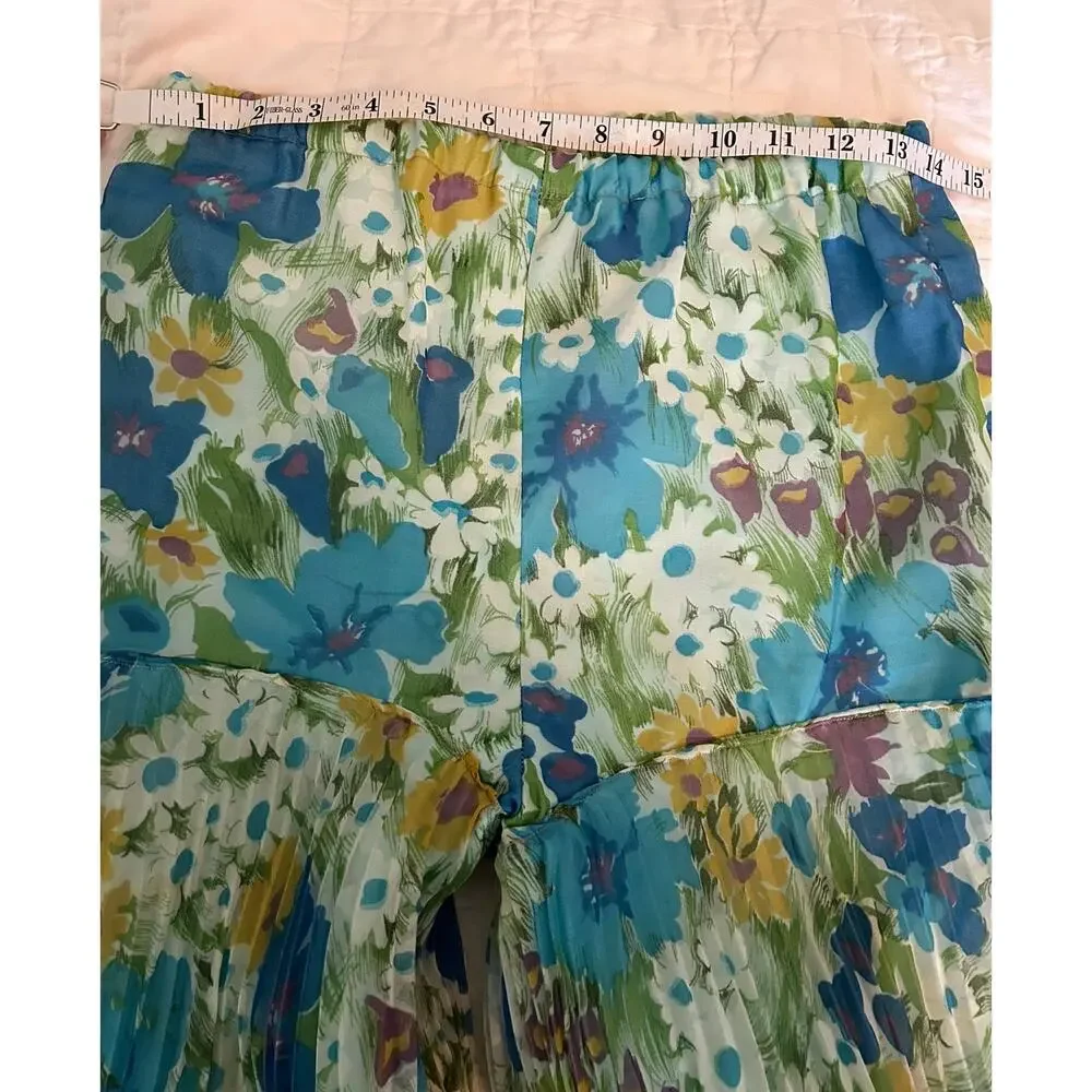 Vintage 60s 70s Floral Plissé Accordion Pleated Palazzo Pants, 28–30 Waist